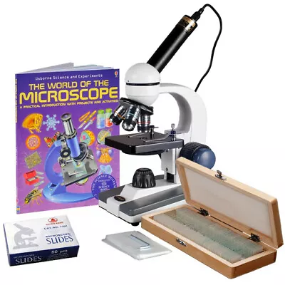Buy AmScope 40-1000X Portable Student LED Microscope Kit W USB Camera, Book, Slides  • 188.99$
