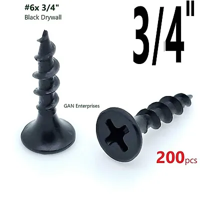 Buy (200) Phillips Bugle Head #6 X 3/4 Coarse Drywall / Wood Screw - Black Phosphate • 7.99$