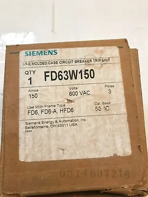 Buy 1 New In Box Siemens Fd63w150 150a Circuit Breaker Trip Unit 600v 3p Best Price • 158.88$