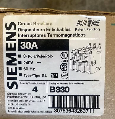 Buy NEW Siemens B330 30A 3 Pole 240V Circuit Breaker • 52.95$