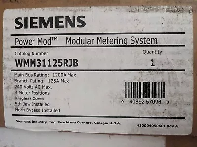 Buy ⚡ Siemens 3-Gang 1200A 125 Amp RINGLESS BYPASS Power Mod WMM31125RJB Meter • 1,995$