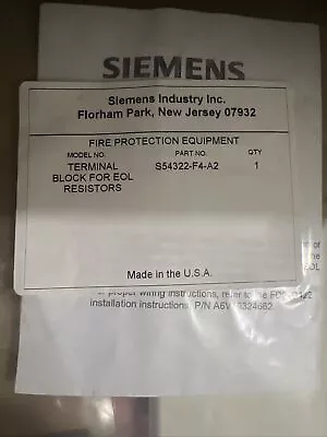 Buy Nip Siemens Terminal Block For EOL Resistors S54322-F4-A2 • 50$