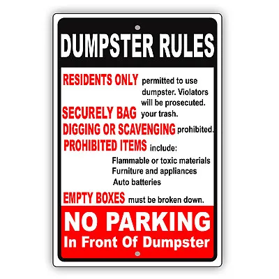 Buy Dumpster Rules No Parking Dumping Policy Warning Notice Aluminum Metal Sign • 24.99$