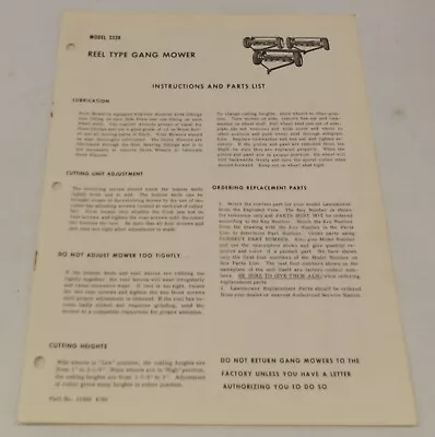 Buy 1968 Reel Type Gang Mower Model 2328  Vtg Part No. 11903 Instructions Parts List • 8$