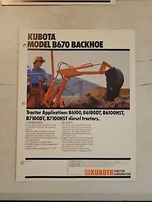 Buy Vintage 1983 Kubota B670 Backhoe  Sales Brochure Spec Sheet  • 9.95$