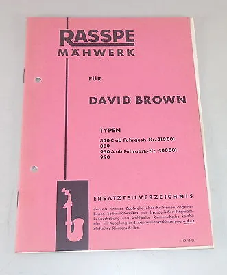 Buy Parts Catalog Rasspe Mower For David Brown Tractor Stand 02/1963 • 15.92$