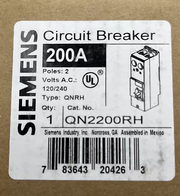 Buy Siemens ITE QN2200RH 200A Main Breaker 2 Pole 240V 22K AIC. OPEN BOX FREE SHIP • 114.99$