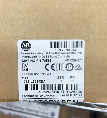 Buy New Factory Sealed Allen-Bradley 1766-L32BXBA MicroLogix 1400 Controller By DHL • 624.15$