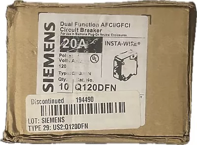 Buy Siemens Q120DFN Arc-Fault/Ground-Fault Dual Function Circuit Breaker 1 Box Of 10 • 425$