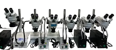 Buy Amscope Inspection Microscope Lot Of 6, Light Sources, Boom Stands (10601) • 926.25$