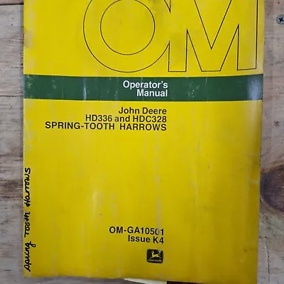 Buy John Deere Owners Manual  HD336 HDC328 Spring Tooth Harrow OMGA10501 • 5$