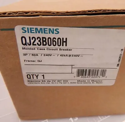 Buy Siemens QJ23B060H QJ Circuit Breaker 3 Pole 240 Volt 60 Amp New In Box • 595$