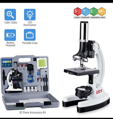 Buy AmScope 52pc 120X-1200X Kids Starter Compound Microscope Portable Science Kit   • 42$