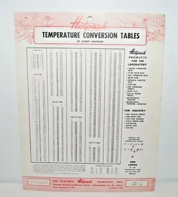 Buy The Electric Hotpack Company Temperature Conversion Tables Sauveur Furnace Baths • 6$