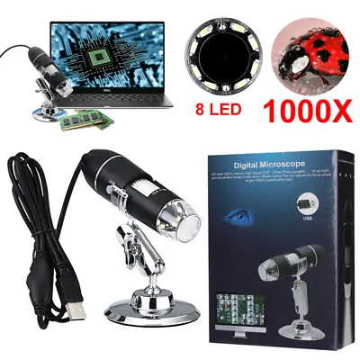 Buy 1000X 8 LED Digital Microscope Camera For Electronic Accessories Coin Inspection • 21.86$