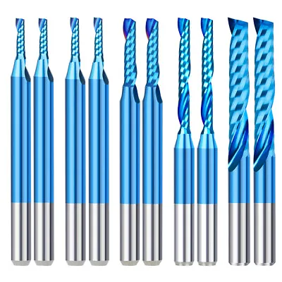 Buy 10x Upcut Spiral End Mill 1/8 Shank O Single Flute CNC Router Bit Blue Coating • 21.79$