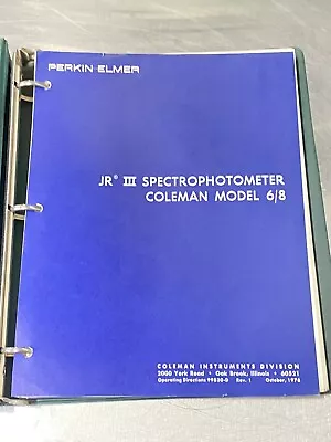 Buy Perkin Elmer PE JR 3 Spectrophotometer Coleman 6/8 UV - Users Guide / Manual • 39.99$