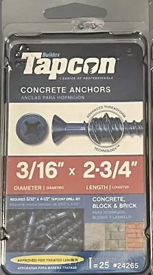 Buy Tapcon Concrete Anchor 3/16  X 2-3/4” Phillips Head Screws 25 Count  24267 NEW • 9$