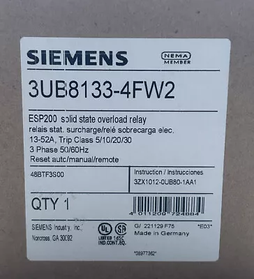 Buy SIEMENS 3UB8133-4FW2 ESP200 Electronic Overload Relay 13-52AMP 3 Phase • 175$
