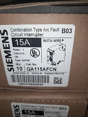 Buy 10 New Siemens Qa115afcn 15amp 1 Pole 120v Afci Arc Fault Circuit Breaker • 370$