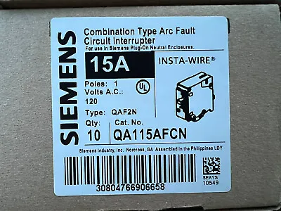 Buy QA115AFCN Siemens 15 Amp 120V Combination Arc Fault Insta Wire Circuit Breaker • 495$
