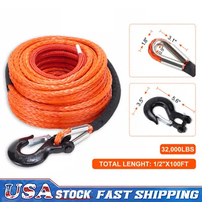 Buy 1/2 X100ft 32000 Lbs Synthetic Winch Rope Recovery Cable Line For Towing UTV A+ • 80.80$