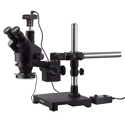 Buy AmScope 3.5X-45X Trinocular Stereo Zoom Microscope + Boom + LED + 10MP Camera • 883.99$
