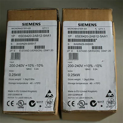 Buy New Siemens 6SE6420-2AB12-5AA1 6SE6 420-2AB12-5AA1 MICROMASTER420 Without Filter • 392.42$