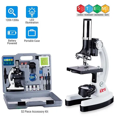 Buy AmScope 52pc 120X-1200X Kids Starter Compound Microscope Portable Science Kit   • 39.88$