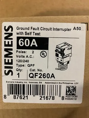Buy Siemens QF260A 2 Pole 60 Amps Ground Fault Circuit Breaker NEW GFCI QTY • 88.99$