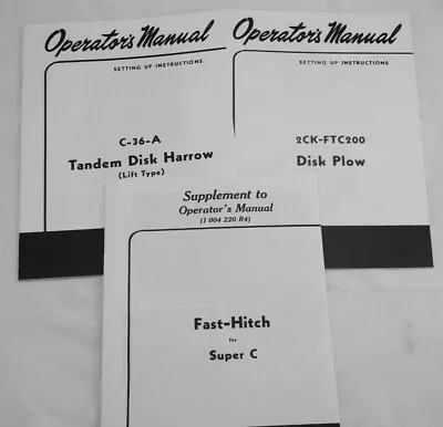 Buy 3 Owner's Manuals Farmall Super C Fast Hitch IH 2 Point Disc Plow & Disk Harrow • 40$