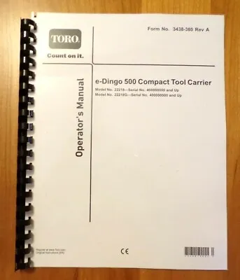 Buy Toro Dingo 500 Owner Manual 40 Pages Gloss Covers Card Stock Heavier Paper • 21.95$