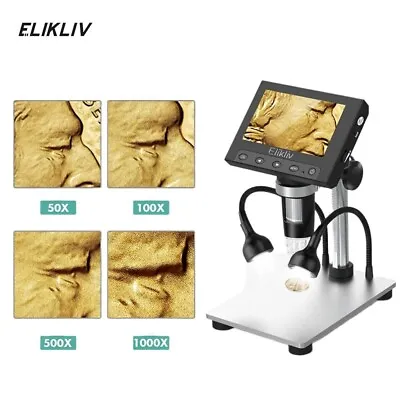 Buy Elikliv Digital Microscope 1000X 4.3'' LCD Screen USB Coin Magnifier With Light • 65.87$