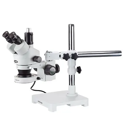 Buy AmScope 7X-45X Trinocular Zoom Stereo Boom Stand Microscope + 80-LED Ring Light • 504.99$