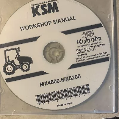Buy Kubota Mx4800 Mx5200 Mx5800 Tractor Service Shop Repair Workshop Manual Cd/dvd • 35$