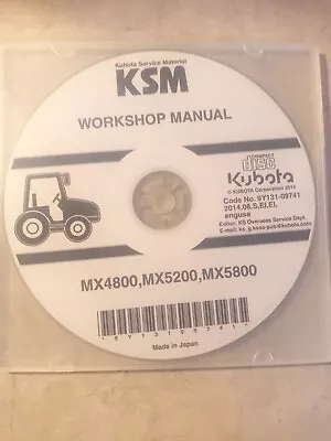 Buy Kubota Mx4800 Mx5200 Mx5800 Tractor Service Shop Repair Workshop Manual Cd/dvd • 45$