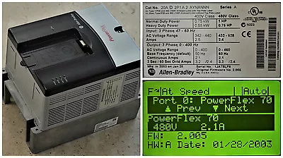 Buy Allen-Bradley PowerFlex 70 1 HP 20AD2P1A2AYNANNN  480 VAC FRN: 2.005 Tested Good • 499.99$