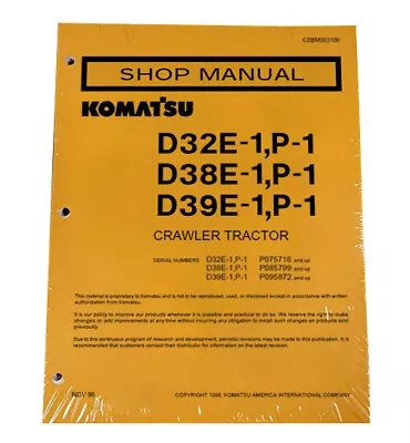 Buy Komatsu D32E-1 D32P-1 D38E-1 D38P-1 D39E-1 D39P-1 Service Manual PN #cebd003100 • 104.49$