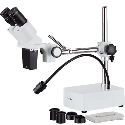 Buy AmScope 10X-20X LED Binocular Stereo Microscope Boom Arm + LED Gooseneck • 243.99$