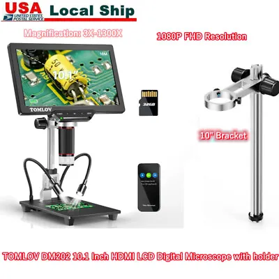 Buy TOMLOV 10.1In HDMI 16MP Coin Microscope 1300X Digital Microscope 32GB • 205$