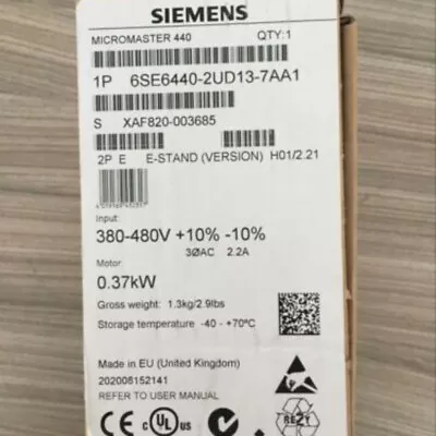 Buy New Siemens 6SE6440-2UD13-7AA1 6SE64402UD137AA1 MICROMASTER440 Without Filter • 395.75$