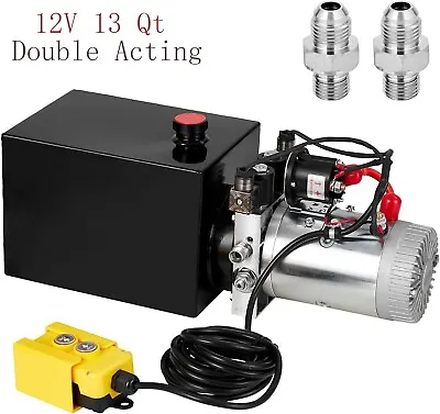 Buy 13 Qt Car Lift Hydraulic Pump Dump Trailer Electric Power Unit Double Action 12V • 249.99$