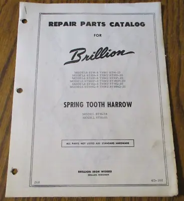 Buy Brillion Spring Tooth Harrow Parts Catalog Manual List 4D-302 • 11.99$