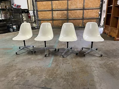 Buy Vintage Estate Herman Miller Eames White Fiberglass Shell Chair On Casters (4) • 1,795$