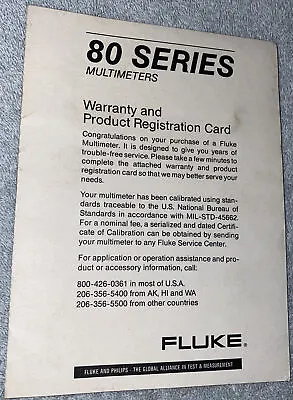 Buy Fluke 80 Series Multimeters Warranty Paper • 5.97$