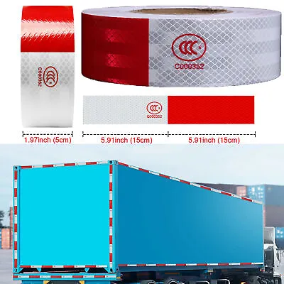 Buy 2 X50' Reflective Red & White Conspicuity Tape Trailer Safety Warning Car Truck • 10.99$
