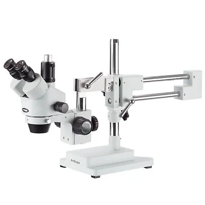 Buy AmScope 3.5X-90X Trinocular Stereo Zoom Microscope With Double Arm Boom Stand • 540.99$
