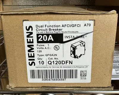 Buy 10 X Siemens Q120DFN 20 Amp Dual Function AFCI/GFCI Circuit Breaker  NEW IN BOX • 445$