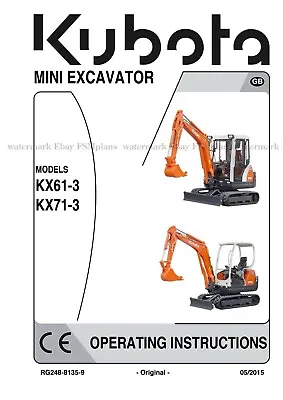Buy Kubota KX61-3 KX71-3 Mini Excavators Operation Owners Manual Printed • 29$