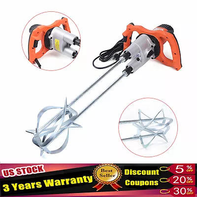 Buy Electric Mortar Mixer Dual 2 Speed Paint Cement Grout Mortar Twin Paddle 1800W • 158.60$